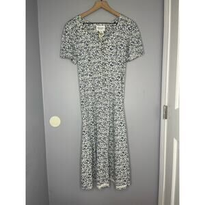 Vintage Allison Gray White and Blue Floral Fit & Flare Dress with Shoulder Pads